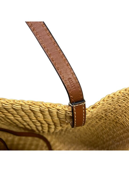 Loewe Medium Shell Basket Shoulder Tote in Natural Raffia  Loewe Tote Shell Basket Small Beige Dark Brown Leather